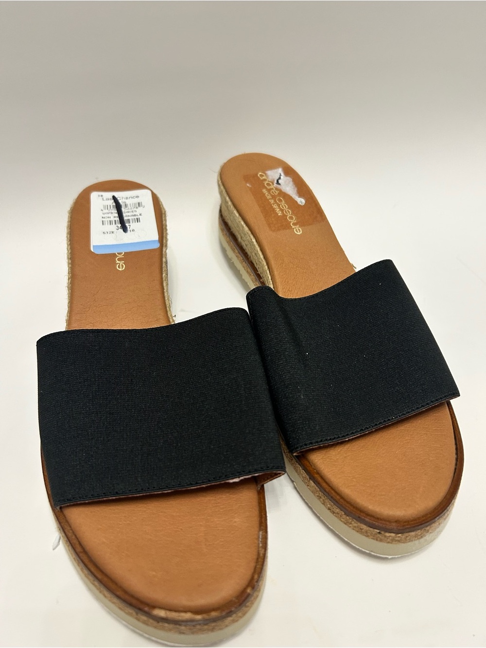 Andre Assous Black Slide Wedge Espadrille Sandals